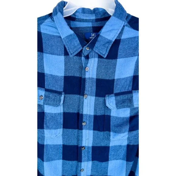 George Men's Navy | Blue Plaid Shirt Size: 2XL - Picture 3 of 6